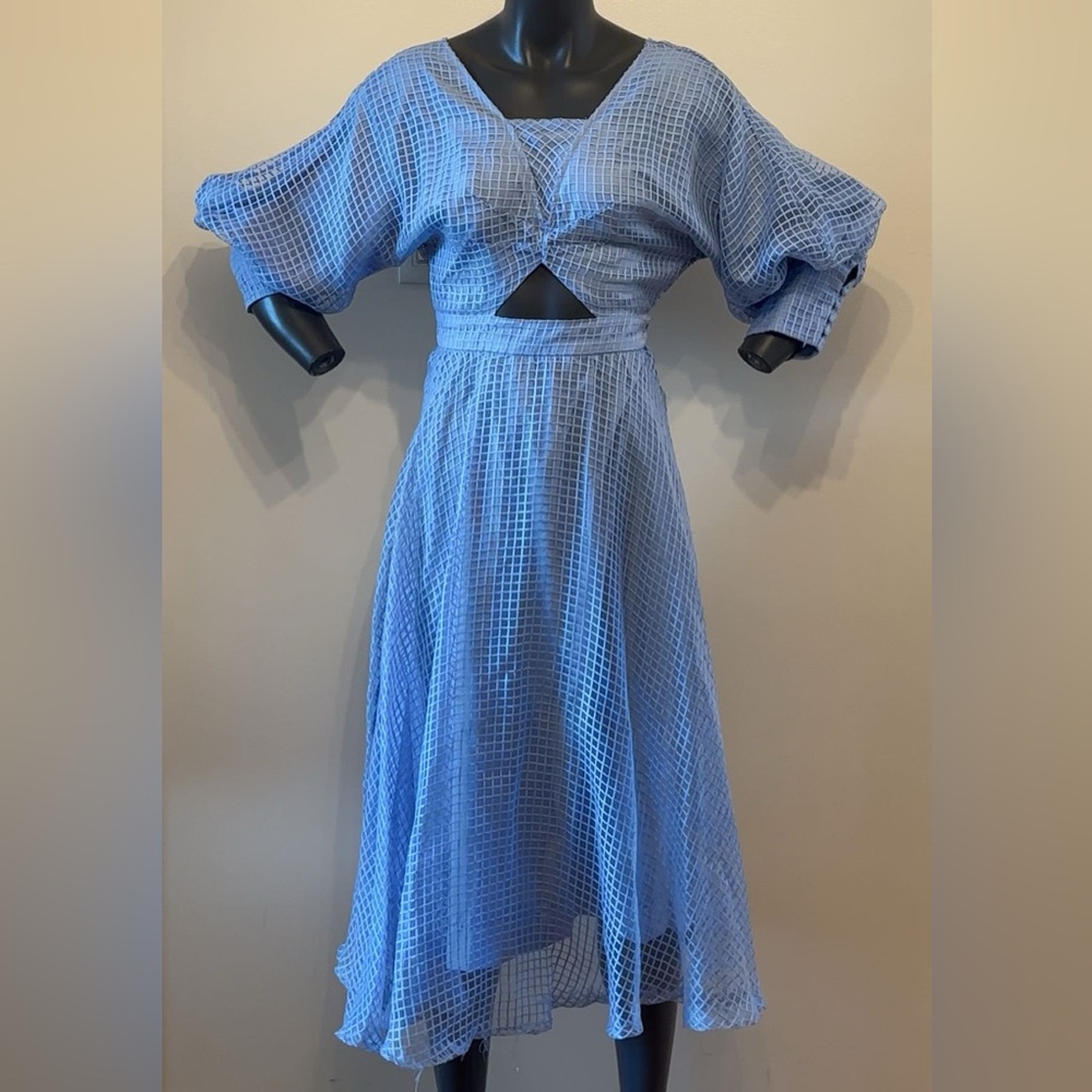 ASOS EDITION blouson sleeve midi dress in organza check in pale blue - Picture 5 of 8